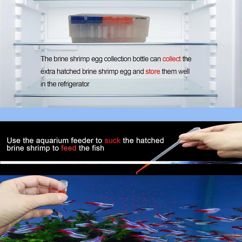 Saricho Brine Shrimp Egg Dispense Storage Kit with 50 Egg Collection Bottles, Holder, 3 Aquarium Feeders, 2 Automatic Feeding Bottles, Collecting Net - Image 4